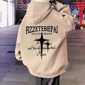 外套美式 薄款 高街潮流潮牌衣服 2025新款 加绒套头连帽卫衣男春秋季