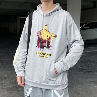 皮卡丘连帽卫衣男女款潮流秋冬季初中学生青少年情侣宽松运动外套