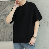 宽松纯黑色五分半袖 短袖 衣服青少年男装 体恤潮流韩版 T恤衫 男夏季