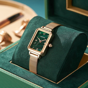 情人节礼物马克华菲小绿表玫瑰金手表女士时尚方形石英表防水腕表