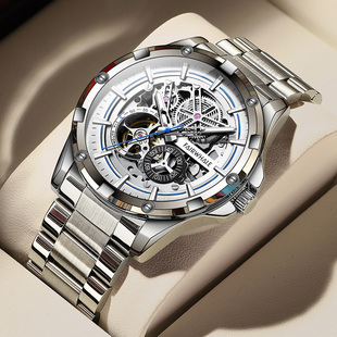 马克华菲手表男士机械表全自动镂空飞轮时尚精钢男表夜光防水腕表