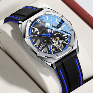 马克华菲手表男士方形全自动机械表夜光防水大表盘镂空飞轮男腕表