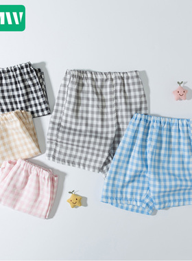 儿童纯棉双层纱睡裤宝宝中大童透气 5分短裤男童全棉短裤家居服裤