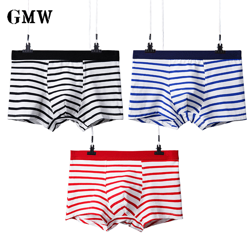 GMW男士内裤男平角裤宽松纯棉男学生个性青年性感条纹四角潮流骚10月28日最新优惠