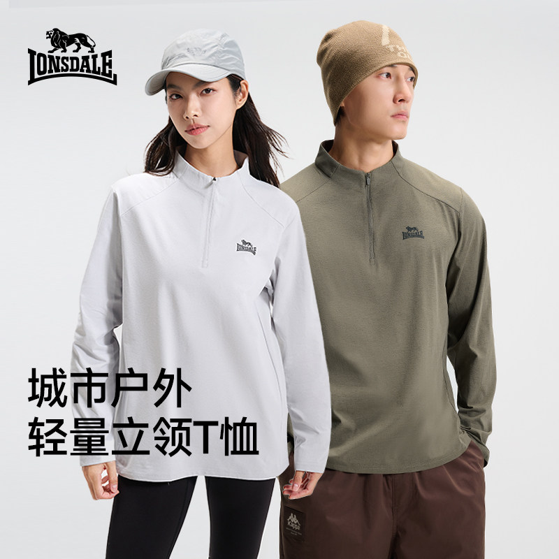 龙狮戴尔基础半高领内搭长袖T恤女春秋季新款半拉链简约纯色男t