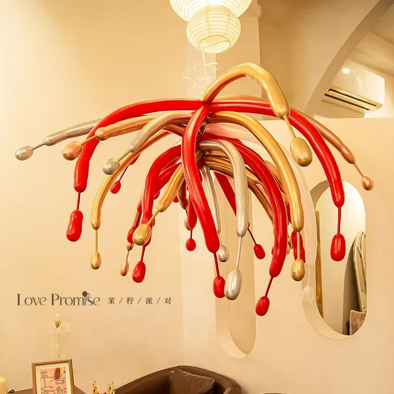 万圣节商场珠宝店铺红金烟花气球喜庆氛围布置生日派对彩色装饰