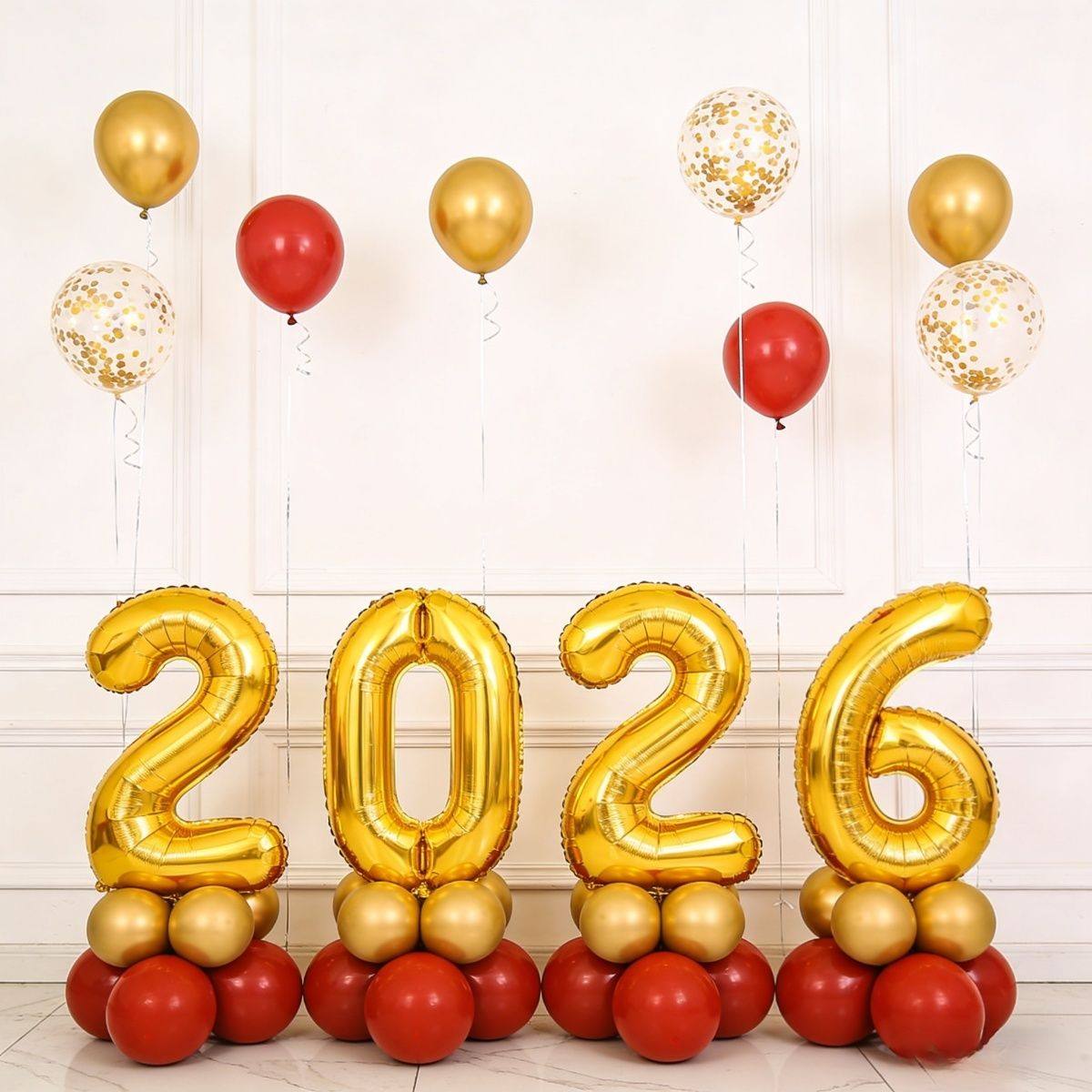 2026数字金色铝膜气球立柱新年装饰派对场景布置装饰拍照材料包