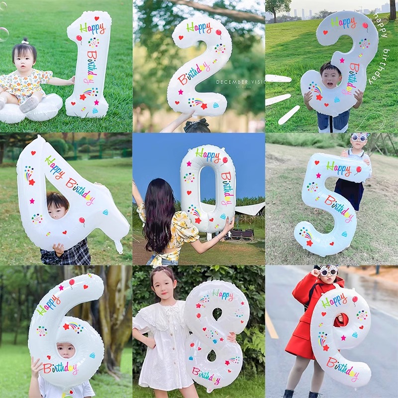 网红ins生日数字气球男孩女孩儿童宝宝2周岁派对装饰拍照场景布置