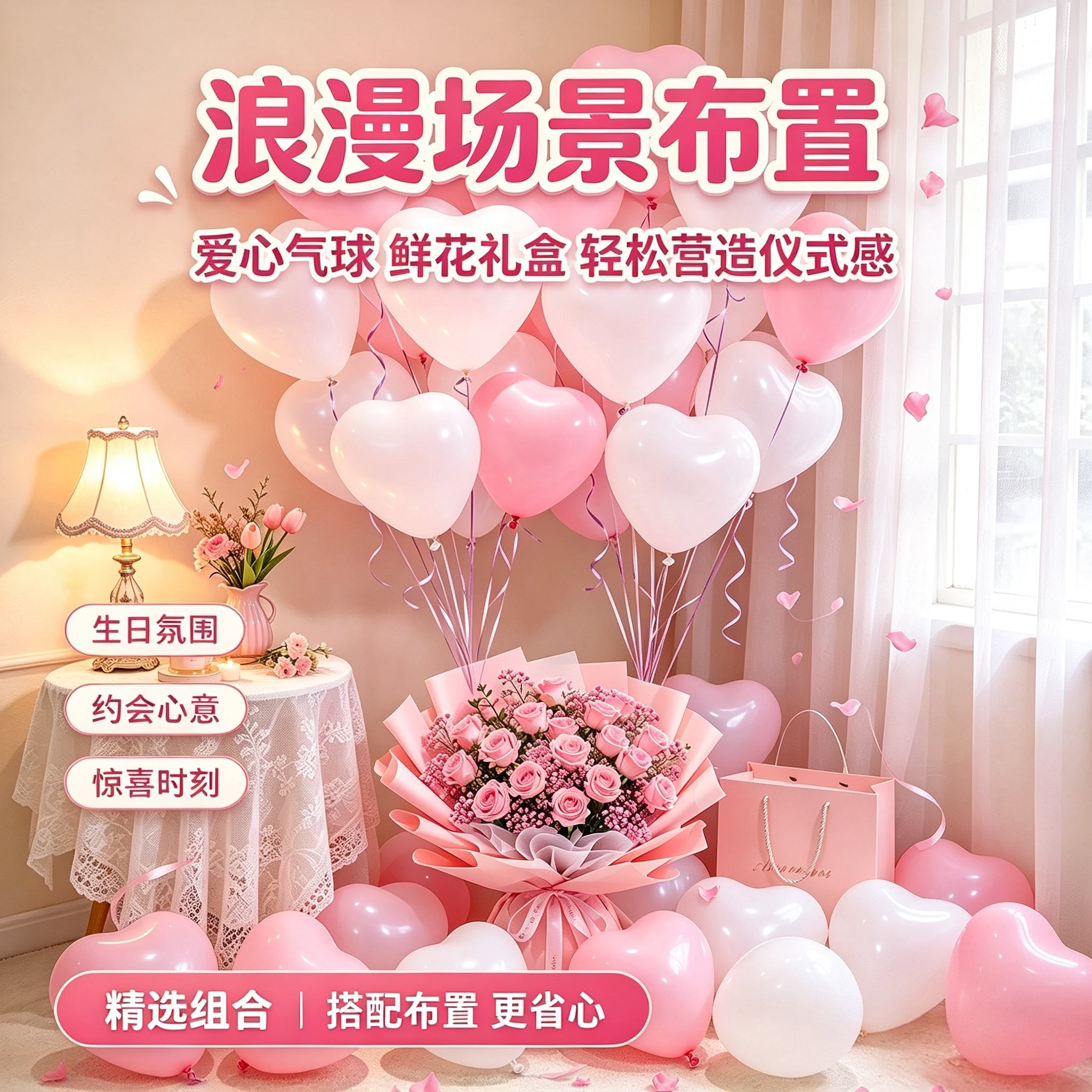 彩色马卡龙爱心形气球装饰婚房告白布置浪漫仪式感派对装饰汽球