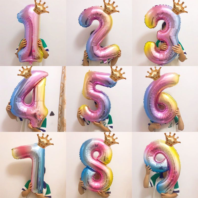 渐变数字气球生日周岁装饰布置