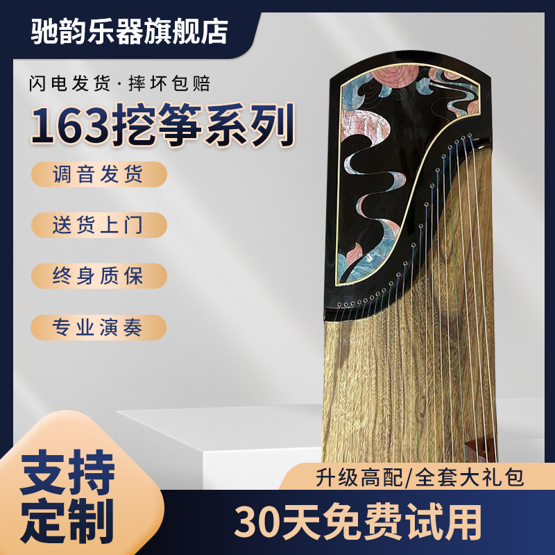 驰韵古筝163CM半挖筝21弦初学教学儿童便携式演奏级十级考级乐器