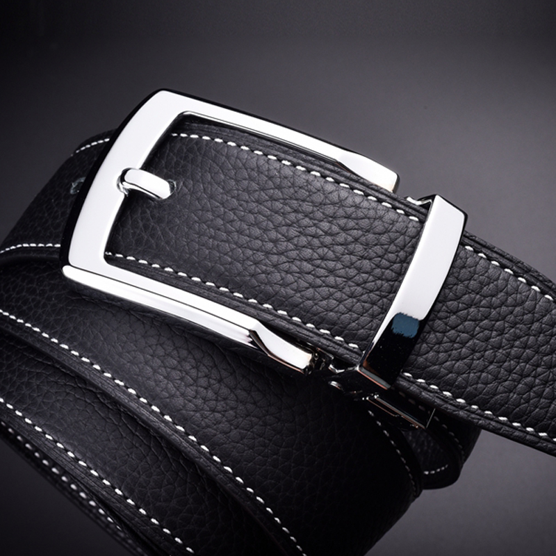 旋转双面针扣皮带男士真皮青年深蓝橙色荔枝纹头层牛皮裤腰带646