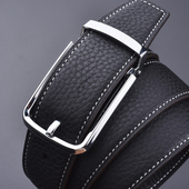 双面皮带男士 真皮青年针扣蓝色荔枝纹3.4牛皮休闲牛仔裤 带腰带614