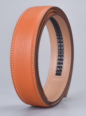 橙色不带头皮带男真皮头层牛皮无头3.4纯带身无扣自动扣腰带条963