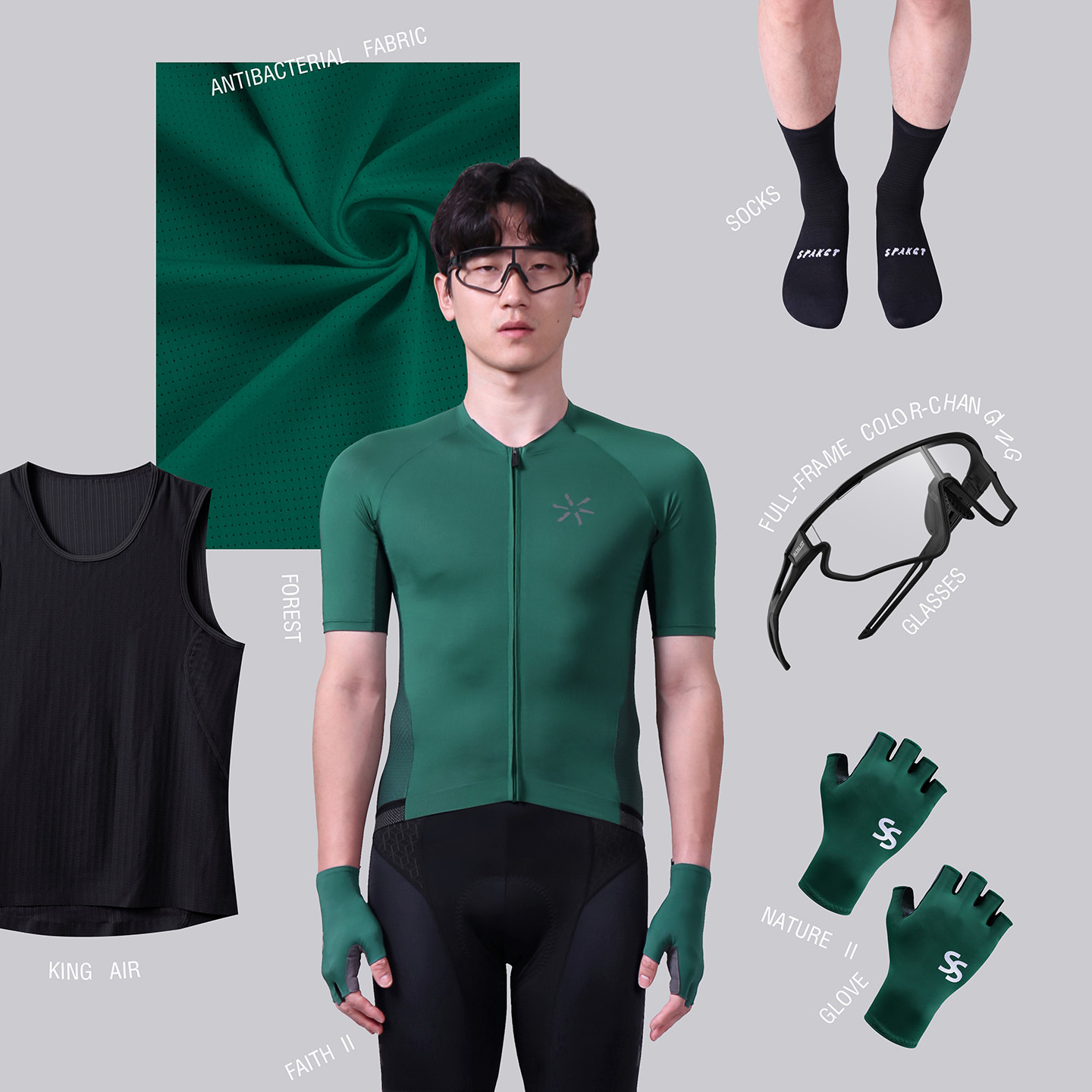 思帕客2026年新品短袖骑行服春夏男20-35&deg;专用自行车衣装备-森林