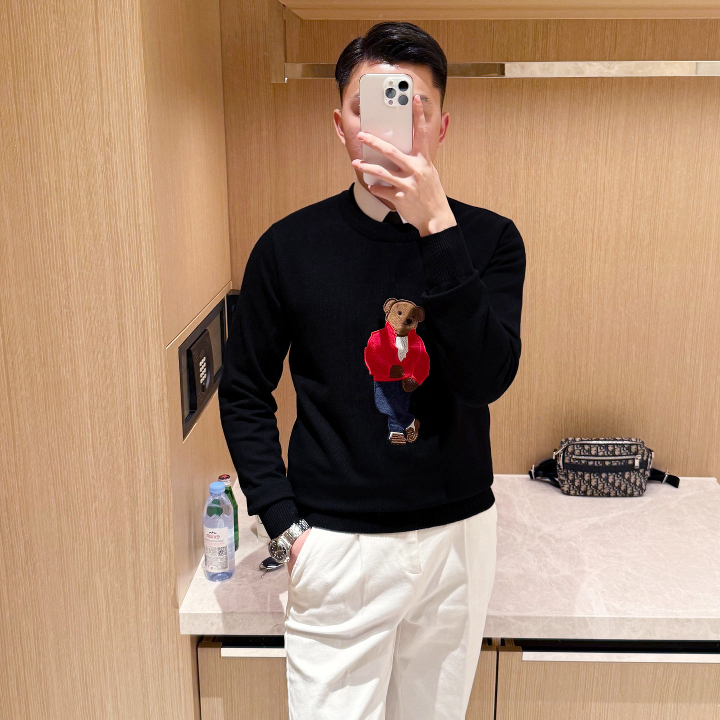 yomobrother轻奢小熊刺绣上衣针织衫 秋冬新款高级黑色套头毛衣男,男装,针织衫/毛衣,淘宝优惠券,粉丝福利购,淘宝优惠卷