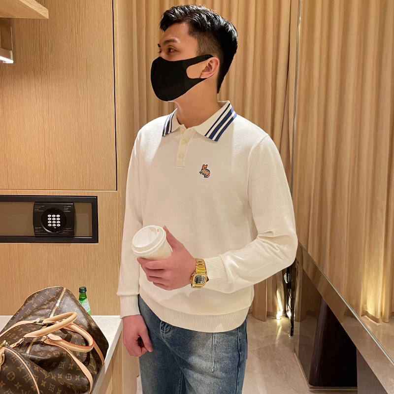 秋冬长袖商务刺绣polo衫优雅帅气