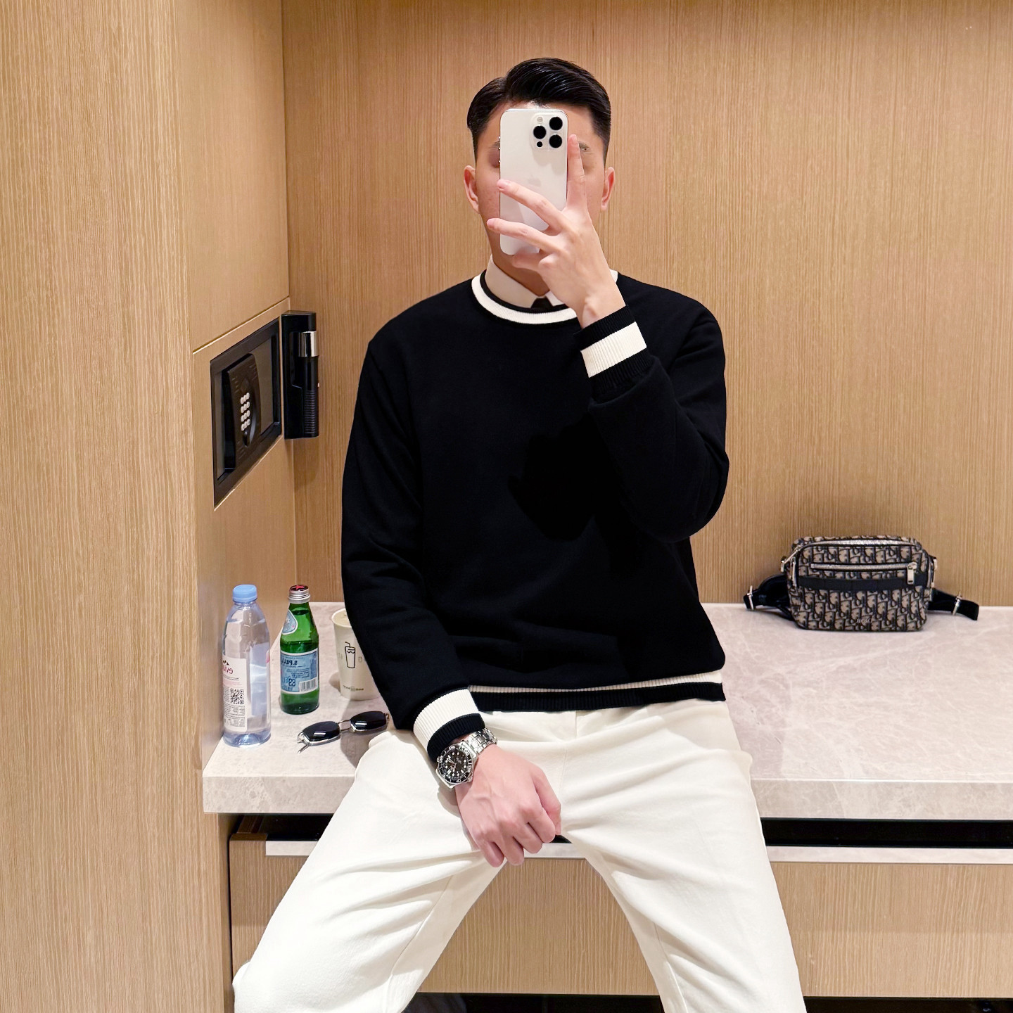 秋冬新款休闲男式黑色衣服针织打底衫复古风拼色条纹圆领毛衣男款,男装,针织衫/毛衣,淘宝优惠券,粉丝福利购,淘宝优惠卷