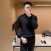 秋冬新款 复古独特字母提花毛衣男 时尚 休闲男式 保暖上衣连帽针织衫
