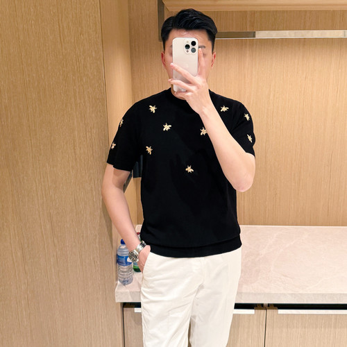 短袖轻奢青年小蜜蜂刺绣t恤潮流