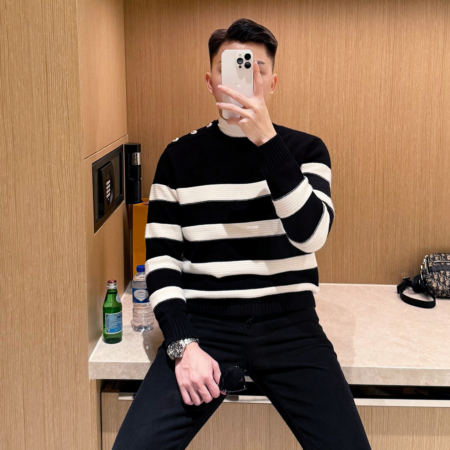 法式奢华毛衣男款冬季加厚保暖上衣高级复古撞色条纹长袖针织衫男,男装,针织衫/毛衣,淘宝优惠券,粉丝福利购,淘宝优惠卷