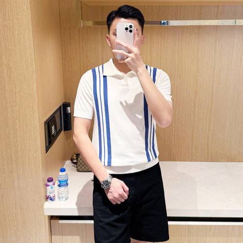 夏季短袖休闲商务拼色条纹polo衫