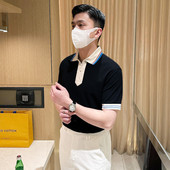 高级感拼接衣服翻领t恤男 男短袖 夏季 宽松纯棉上衣polo衫 新款 时尚