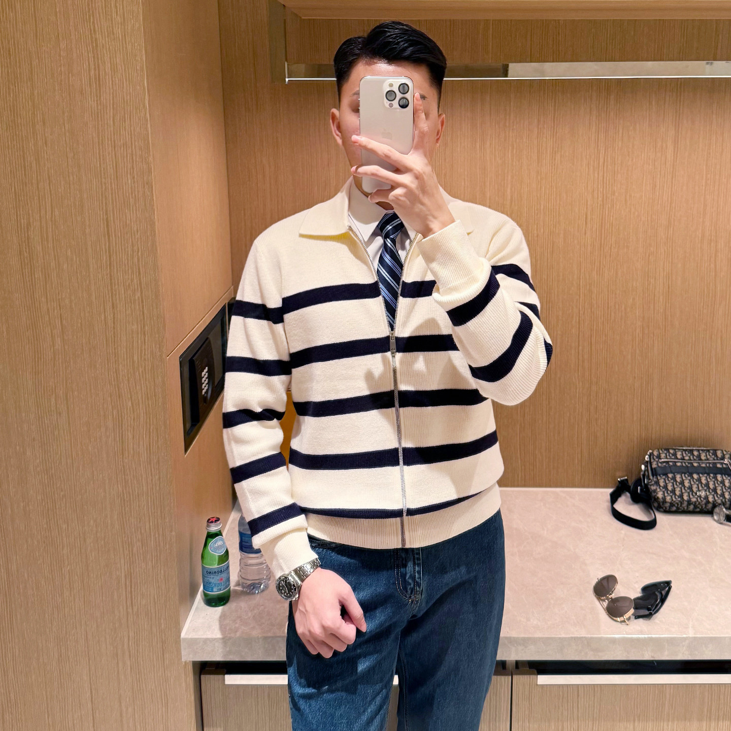 法式奢华时尚复古拼色条纹开衫针织衫男高级商务翻领毛衣外套男款,男装,针织衫/毛衣,淘宝优惠券,粉丝福利购,淘宝优惠卷