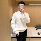 商务通勤儒雅男士 翻领毛衣男款 复古扭花修身 polo衫 老钱风男装 时尚