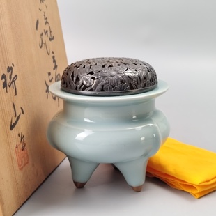 日本帝室技芸員诹访苏山諏訪蘇山青瓷跨腰香炉薰香炉日本回流茶具