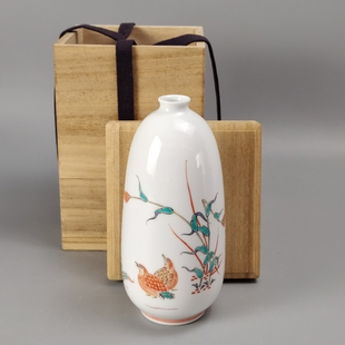 十三代酒井田柿右卫门造染锦粟鹑文花瓶日本回流茶具