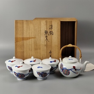 十三代酒井田柿右卫门染锦瓢文日本有田烧提梁壶急须茶壶茶碗茶具