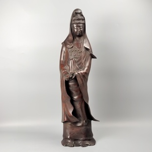 本间琢斋作斑紫铜铜观音像观音菩萨铜像日本回流茶具