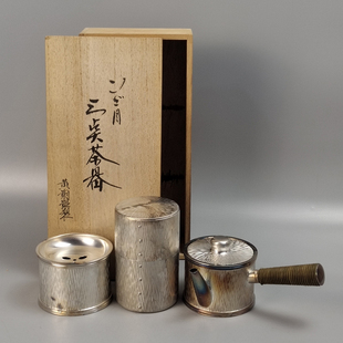 黄铜银仕上日本铜横手急须茶壶日本铜茶筒茶叶罐日本铜建水