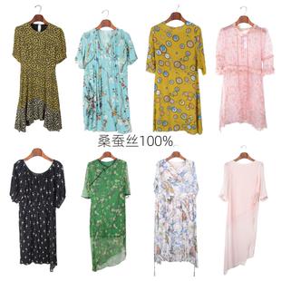 vintage女装 真丝桑蚕连衣裙名媛风碎花印花蚕丝真丝B1 夏季