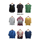 真丝桑蚕丝短袖 瑕疵vintage古着女装 夏季 上衣套头V22