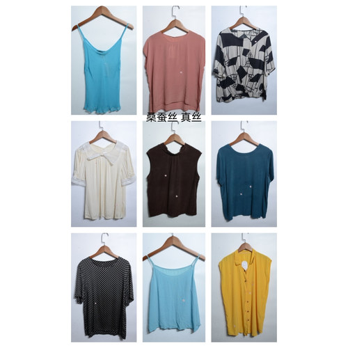 瑕疵vintage古着女装夏季真丝桑蚕丝短袖上衣套头J20