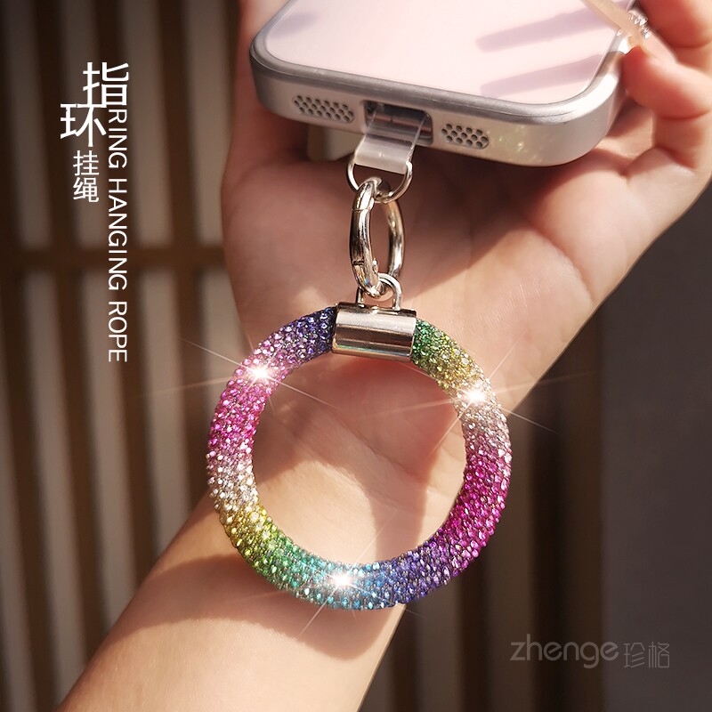 满钻手机挂绳指环扣ins女超好看小众精致高级感圆圈吊坠饰品户外旅游出行防丢钥匙挂件套壳链子防掉耐用新款