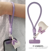 手机挂绳女手腕短款 包挂饰品新 皮质蝴蝶结爱心挂件手机壳挂件吊绳户外旅游出行防丢防掉相机手绳钥匙扣时尚