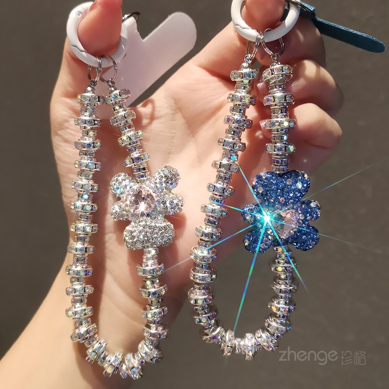 奢华水晶熊夹钻圈手机链女款ins时尚小香风出行旅游拍照逛街手提手腕挂饰挂链短款手机挂绳夹片式手机壳通用,3C数码配件,手机挂件/手机链,淘宝优惠券,粉丝福利购,淘宝优惠卷