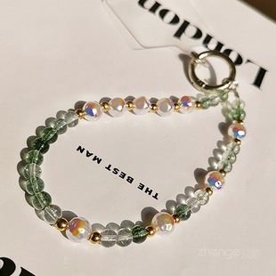 精品手作＆绿珠水晶手机挂链＆高档手腕串珠挂饰ins户外出行旅游聚会逛街手链女手机壳挂绳短款通用