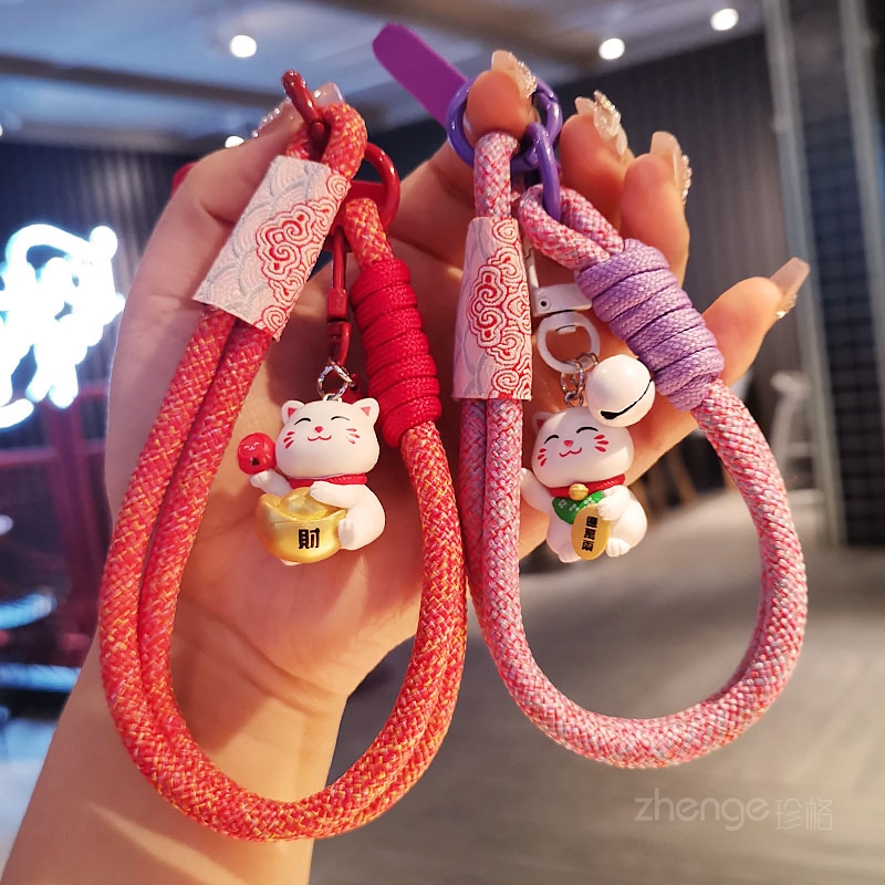 手机挂绳招财猫铃铛吊坠手绳