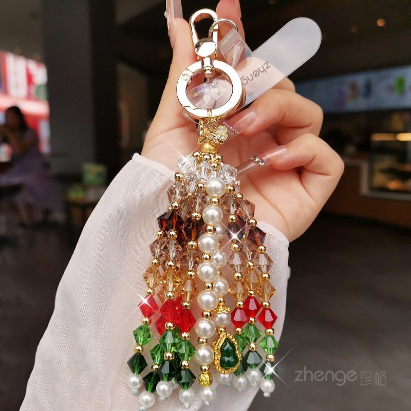 奢华水晶珍珠手机链挂件ins时尚高端精致手作串珠吊饰挂包包钥匙户外旅游行逛街防丢壳手机挂绳女高级感新款