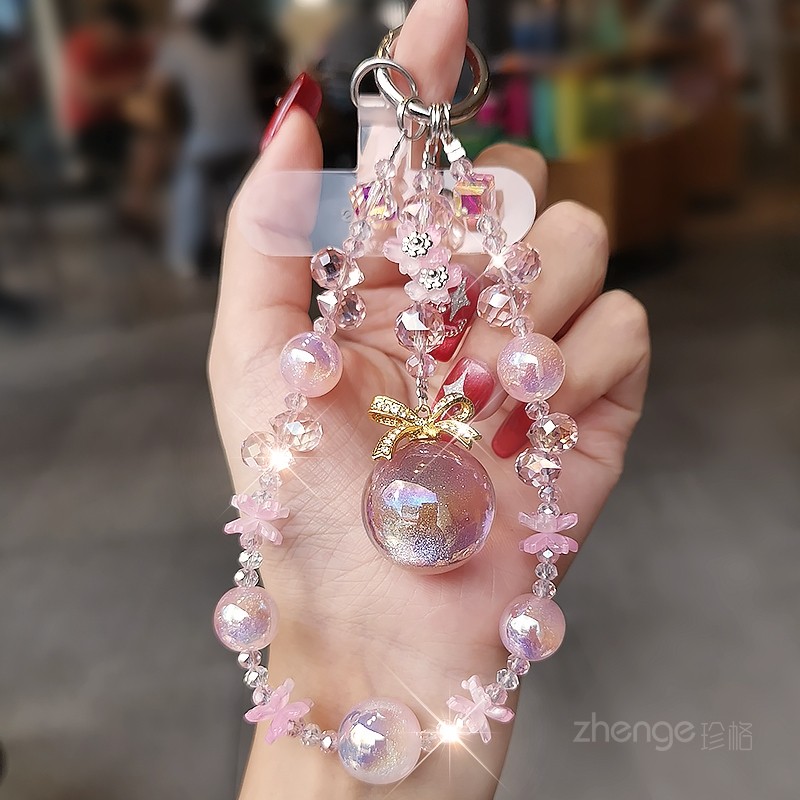 水晶球珠花手机链ins女精致手作
