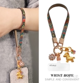 新款 手机挂绳国风彩绘招财小马吊坠新款 皮质手腕女士小众精致高级感户外旅游出行防丢摔电话套壳挂件绳子时尚