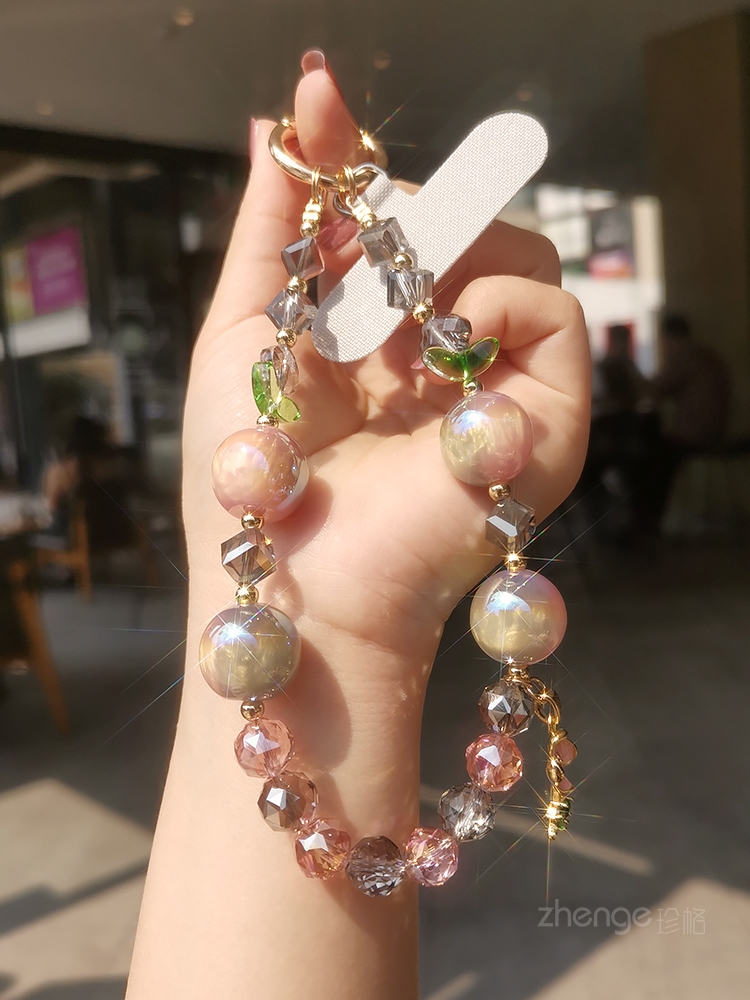 花水晶串珠手炼手机挂带女士精品手工时尚挎包手腕吊坠挂炼短夹在