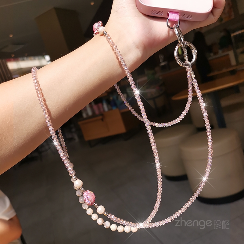 高级感水晶手机链挂绳ins时尚女士斜挎背链户外出行旅游逛街高端挂饰背带链子长款高档包包挂链手机壳通用