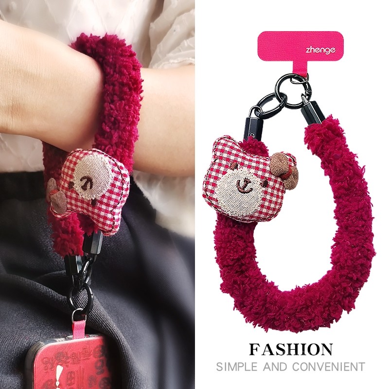 手机挂绳女手腕毛绒卡通可爱小熊挂件超好看小众高级感冬季户外便携旅游登山出行防丢摔电话套壳绳子通用新款,3C数码配件,手机挂件/手机链,淘宝优惠券,粉丝福利购,淘宝优惠卷