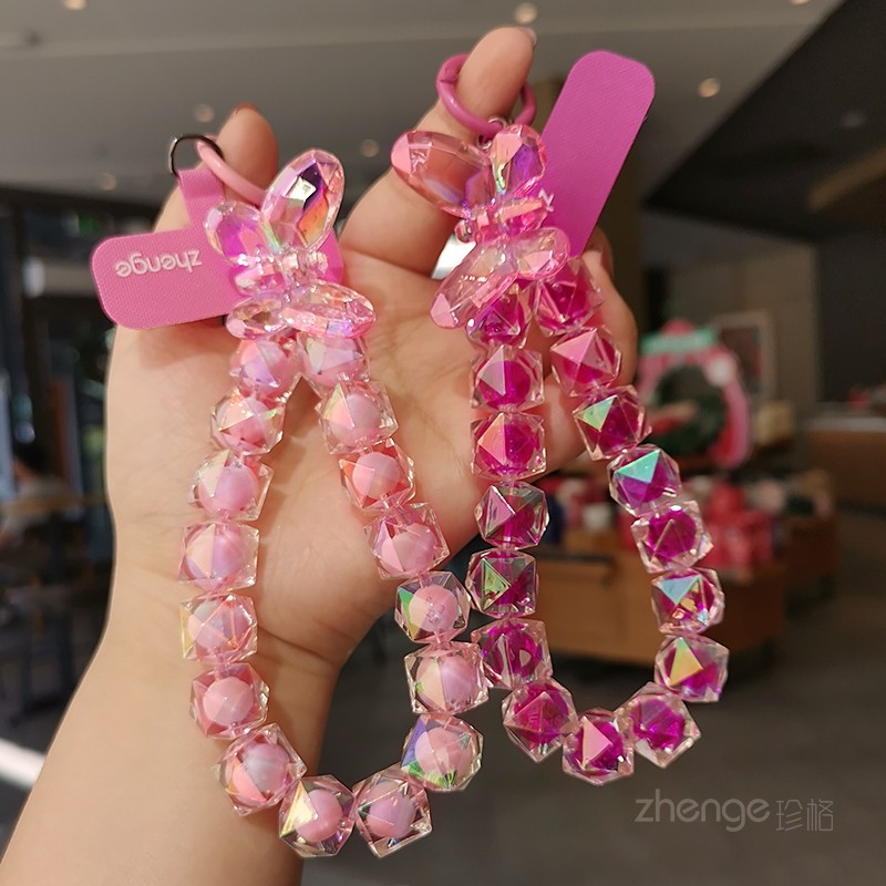菱格蝴蝶水晶珠手机挂链ins时尚女士手机壳串珠链挂件手腕挂饰短款户外出行旅游逛街防丢手提链挂绳通用,3C数码配件,手机挂件/手机链,淘宝优惠券,粉丝福利购,淘宝优惠卷
