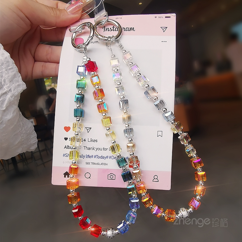 高级感彩虹水晶手机链女甜美